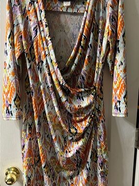 Steven Edwards Abstract Ikat Print Faux Wrap Ruched Womens Dress- Size Med